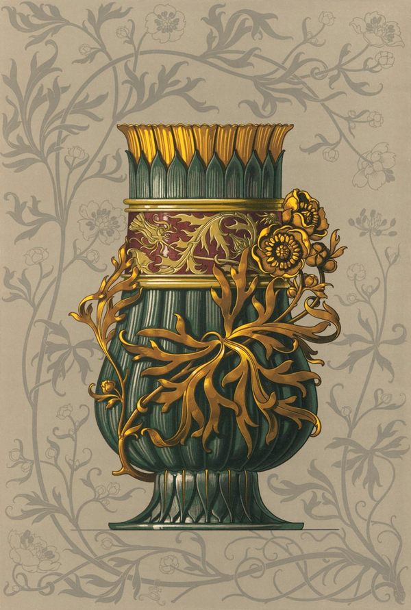 Szecessziós váza arany díszítéssel, levélminta Anton Seder   Csendélet, Szecesszió